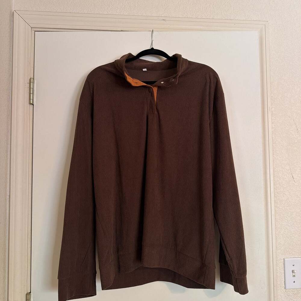 Men's Top Outdoor Casual Sports Corduroy Long Sleeve Sweatshirt with Pocket